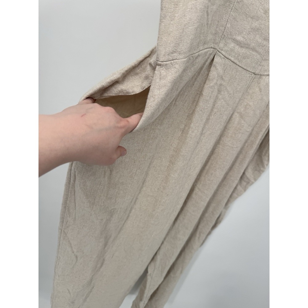 Old Navy Jumpsuit 2X Beige Fit & Flare Linen Blend Smocked Back pockets capsule - Picture 8 of 12